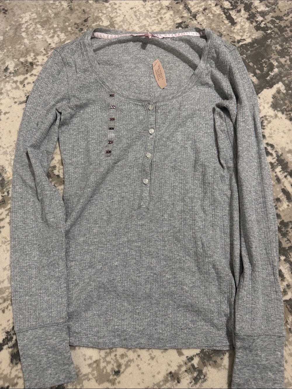 Victoria's Secret Grey Ribbed Long-Sleeve Henley